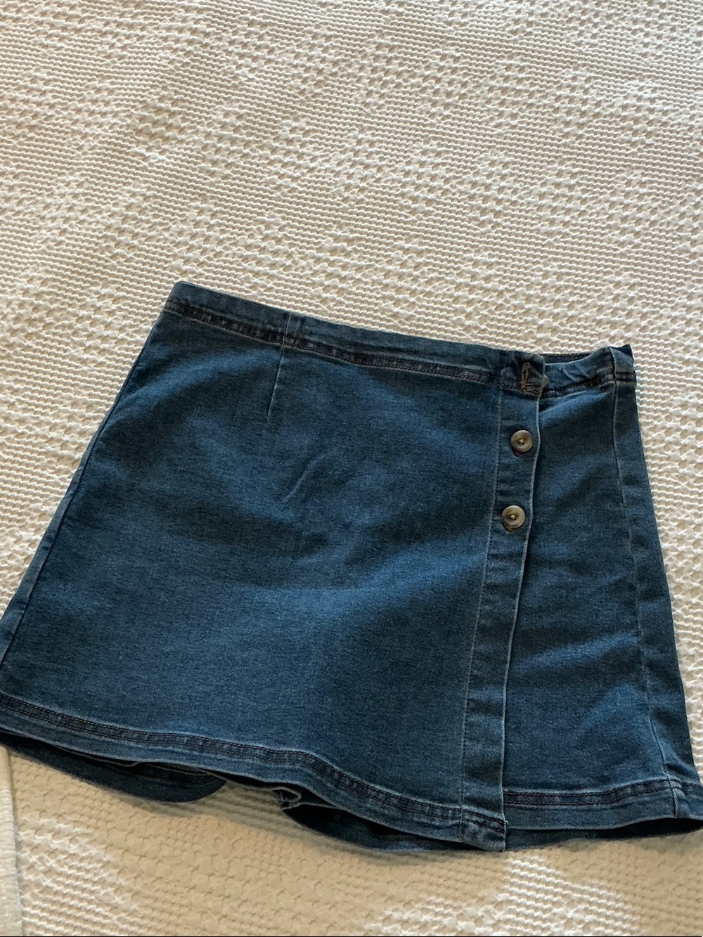 Classic Dark Blue Denim Mini Skirt with Side Button Detail